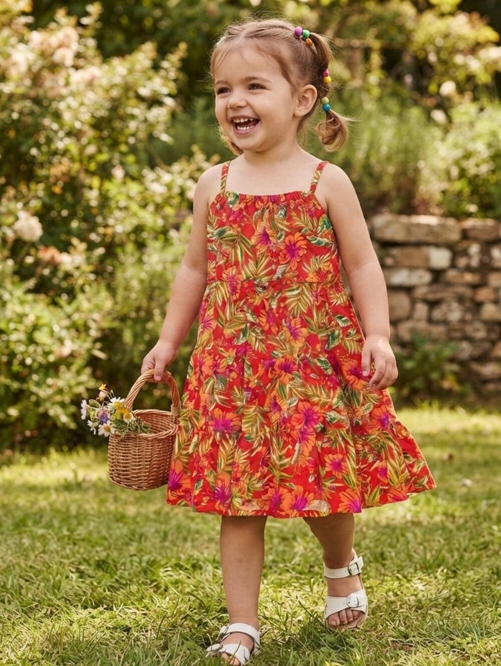 Wonder Nation 3T Floral Orange and Pink Kids' Dress